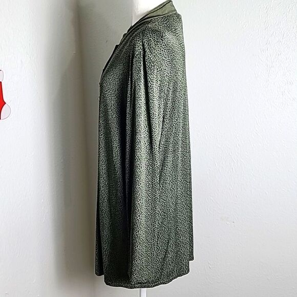 Stephanie Thomas Sport Vintage Buttondown Long Blouse Green & Black Print, Sz 16 - Picture 6 of 10